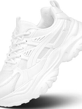 Women's White Non Slip Ladies Walking Chunky Comfort Mesh Soft Sole Sneakers